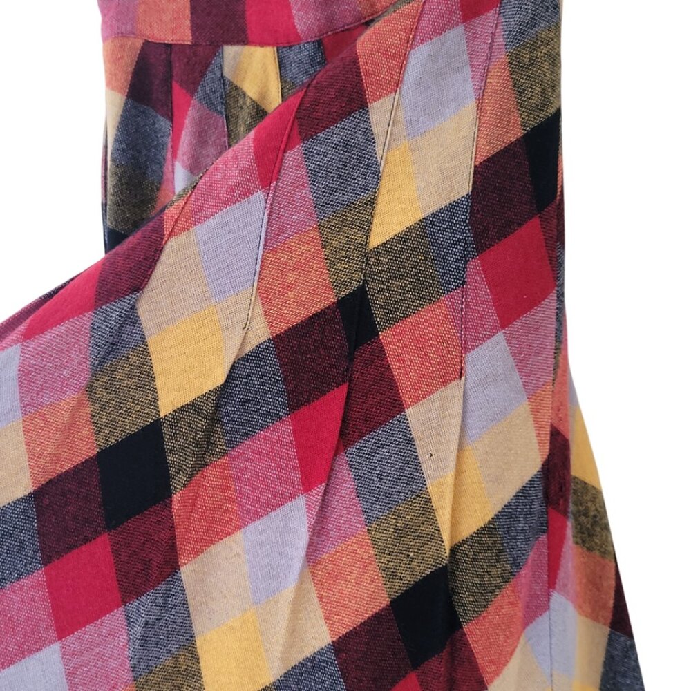 60/70s Autumn A-Line Vintage Plaid Check Side-Button Pleated Skirt XS 24" waist - Picture 7 of 11